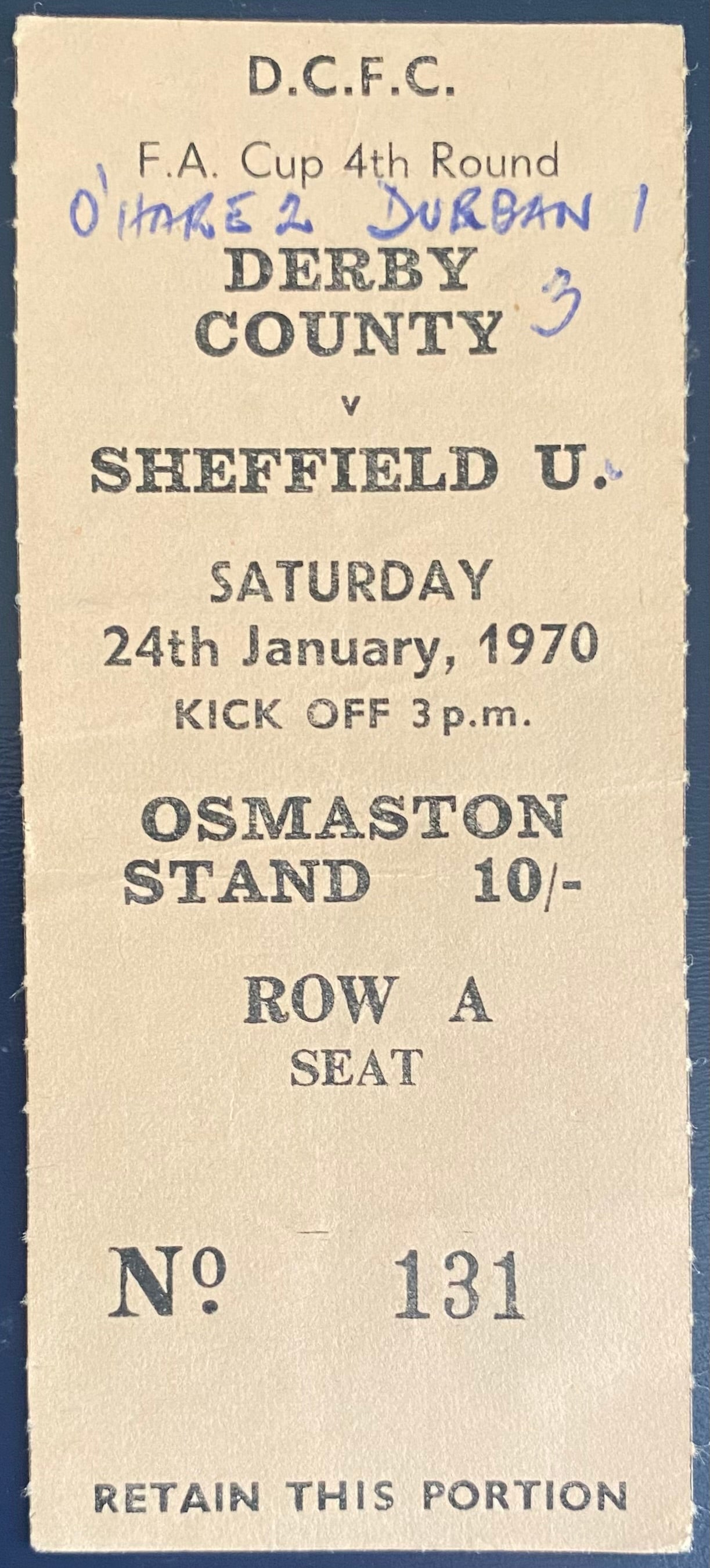 1969/70 ORIGINAL FA CUP 3RD ROUND TICKET DERBY COUNTY V SHEFFIELD UNITED