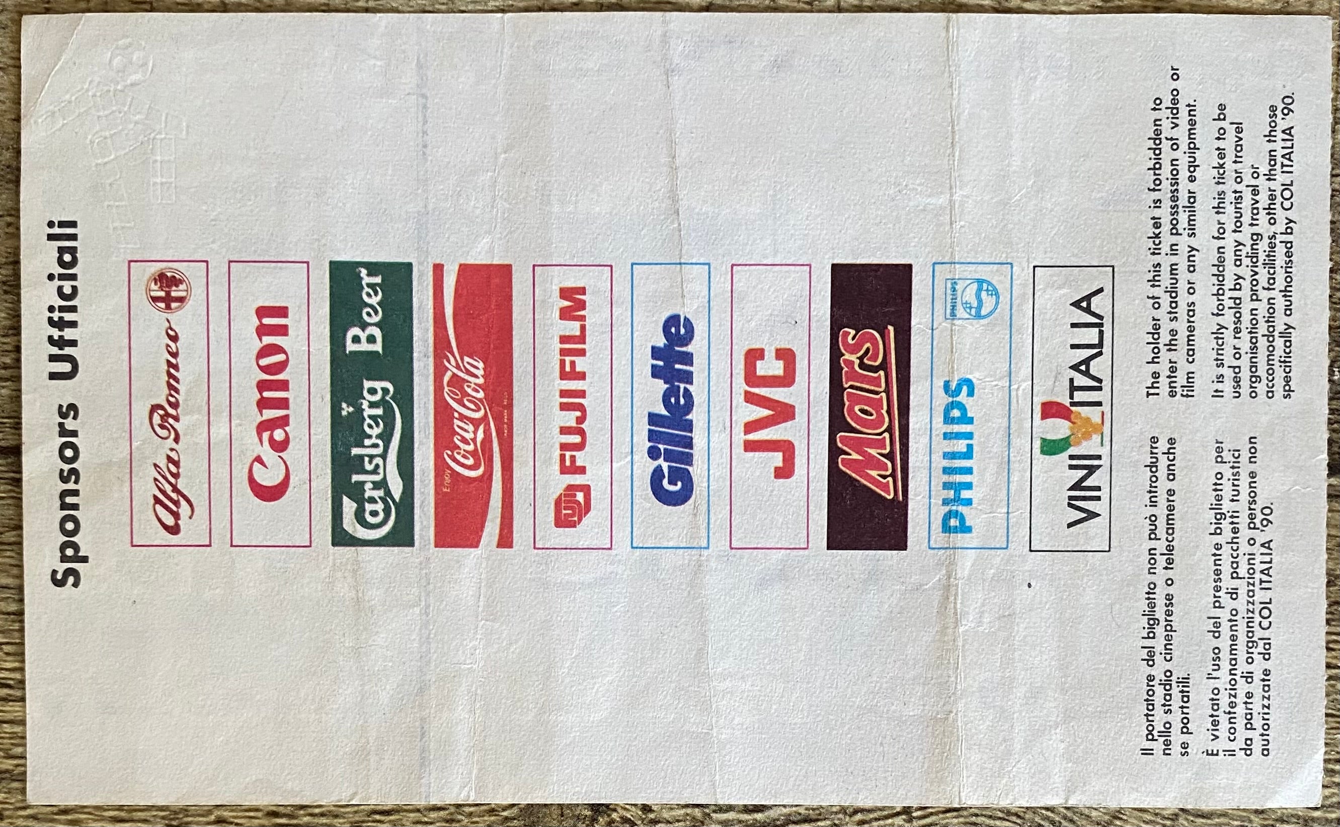 1990 ORIGINAL WORLD CUP 1ST ROUND TICKET SCOTLAND V COSTA RICA @ GENOA