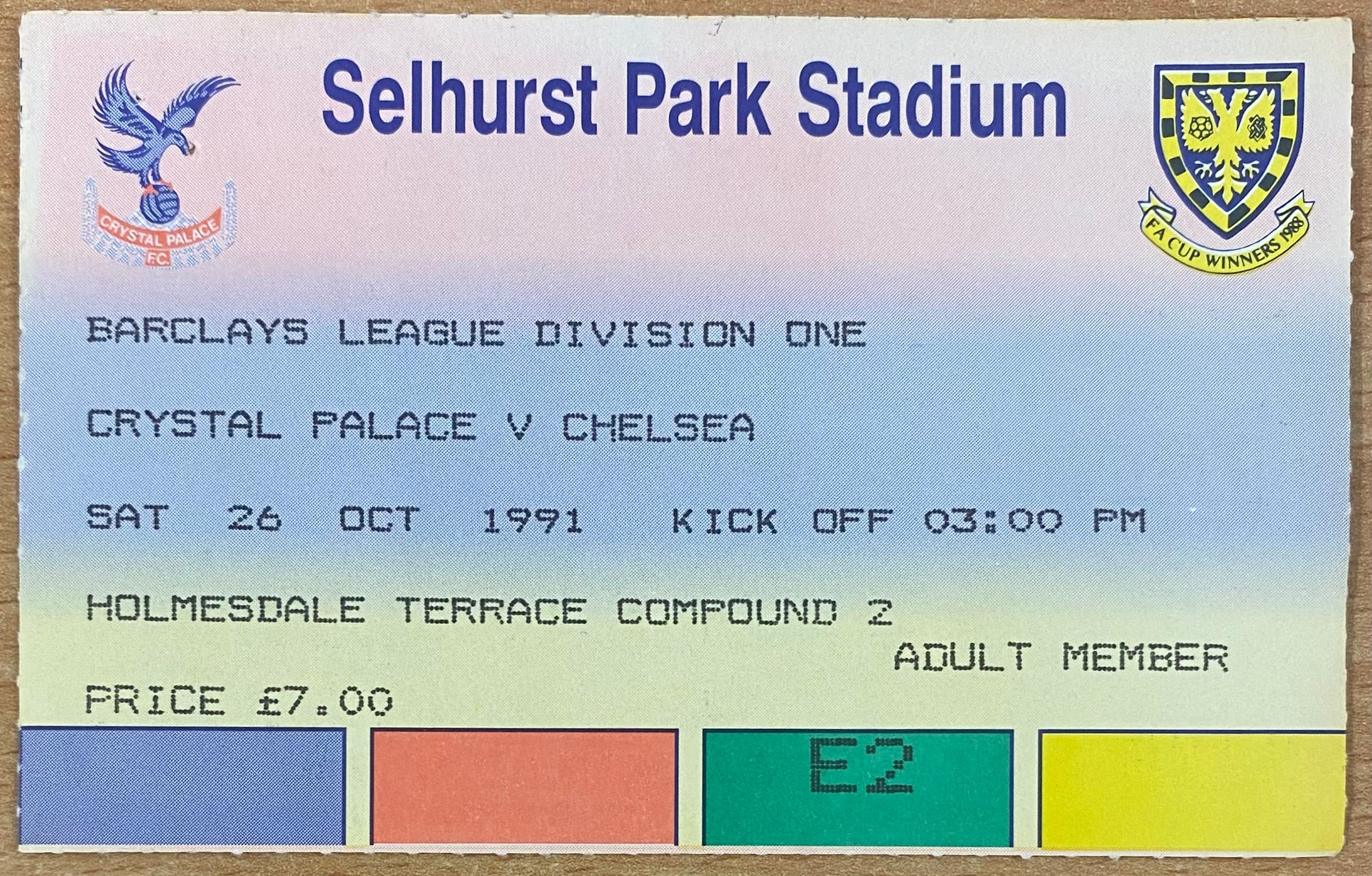 1991/92 ORIGINAL DIVISION 1 TICKET CRYSTAL PALACE V CHELSEA