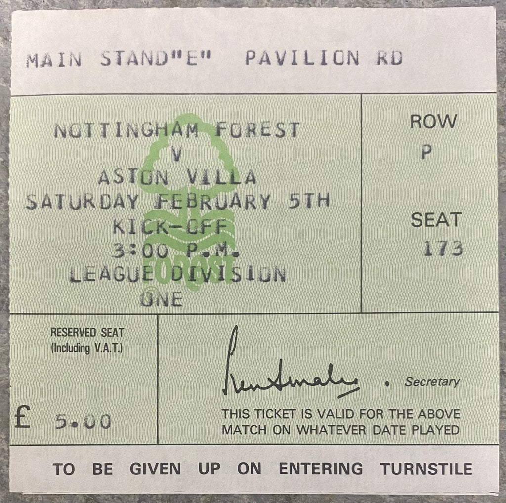 1982/83 ORIGINAL DIVISION 1 TICKET NOTTINGHAM FOREST V ASTON VILLA
