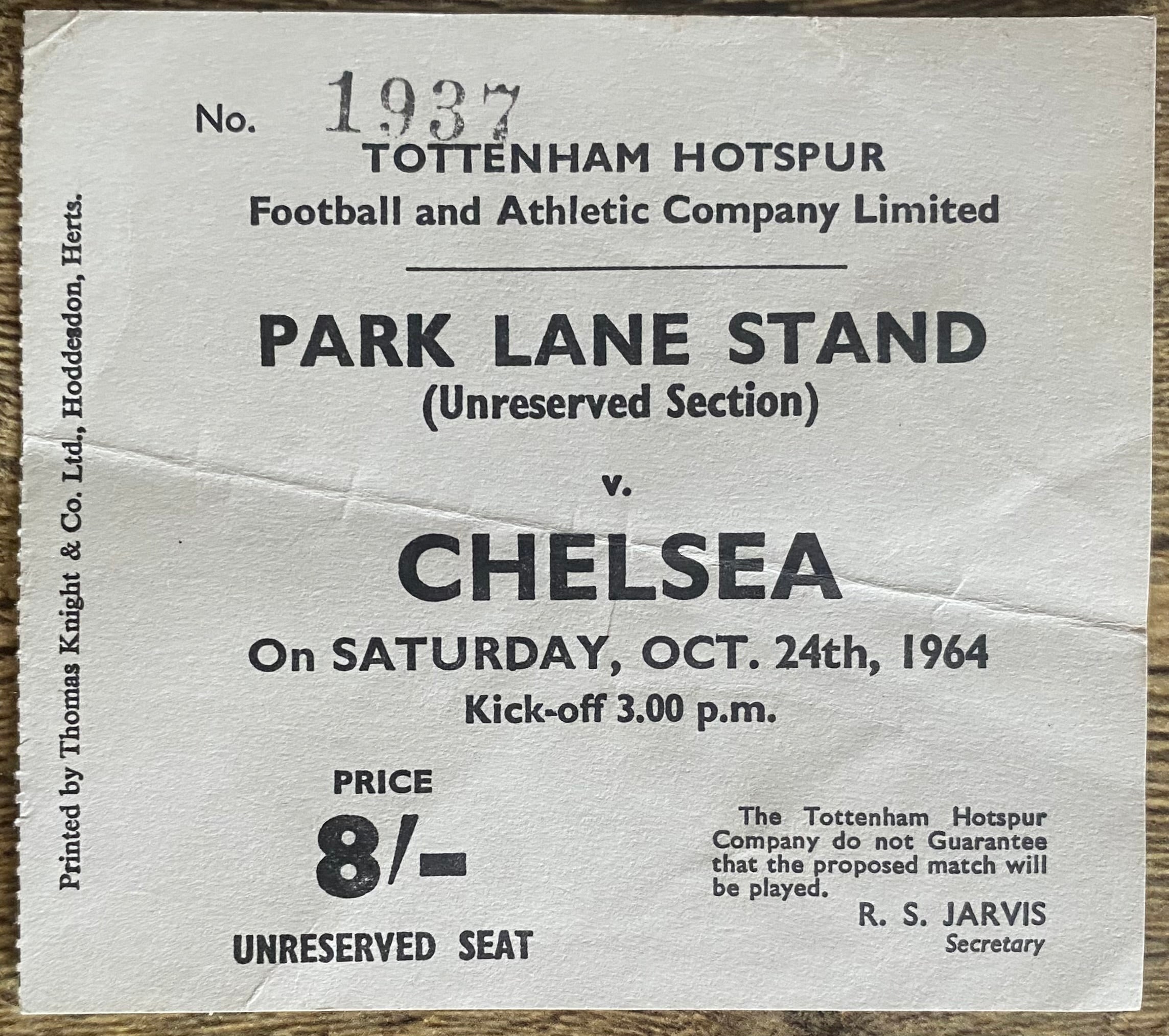 1964/65 ORIGINAL DIVISION ONE TICKET TOTTENHAM HOTSPUR V CHELSEA