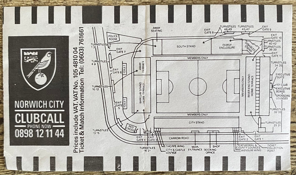 1991/92 ORIGINAL DIVISION 3 TICKET NORWICH CITY V CHELSEA