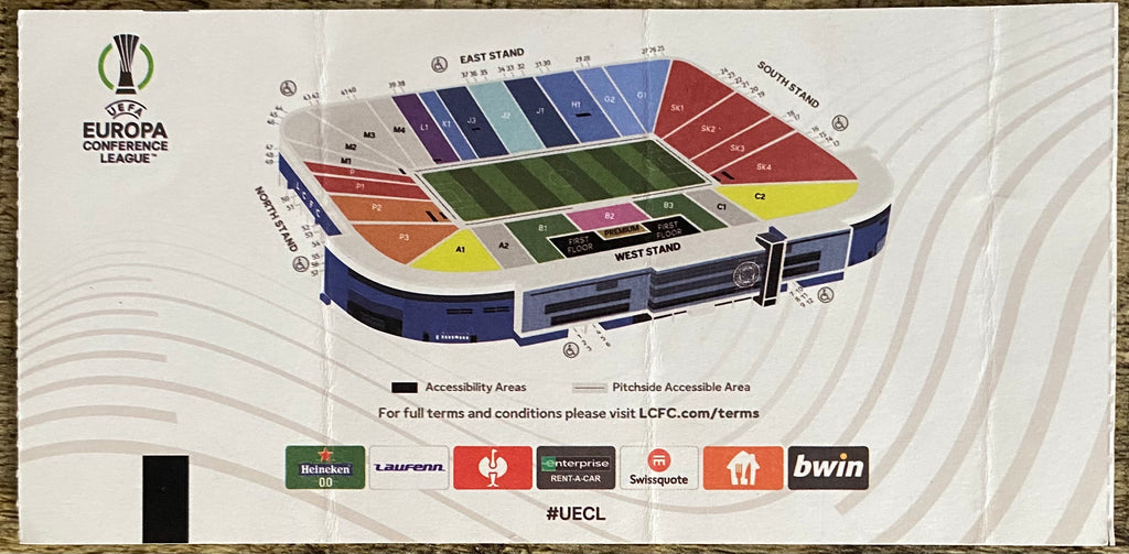 2021/22 ORIGINAL UEFA CONFERENCE LEAGUE  TICKET LEICESTER CITY V STADE RENNAIS
