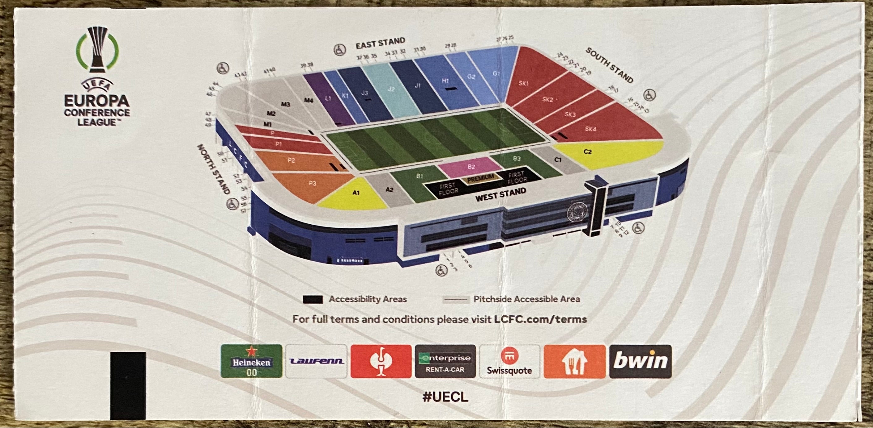2021/22 ORIGINAL UEFA CONFERENCE LEAGUE  TICKET LEICESTER CITY V STADE RENNAIS