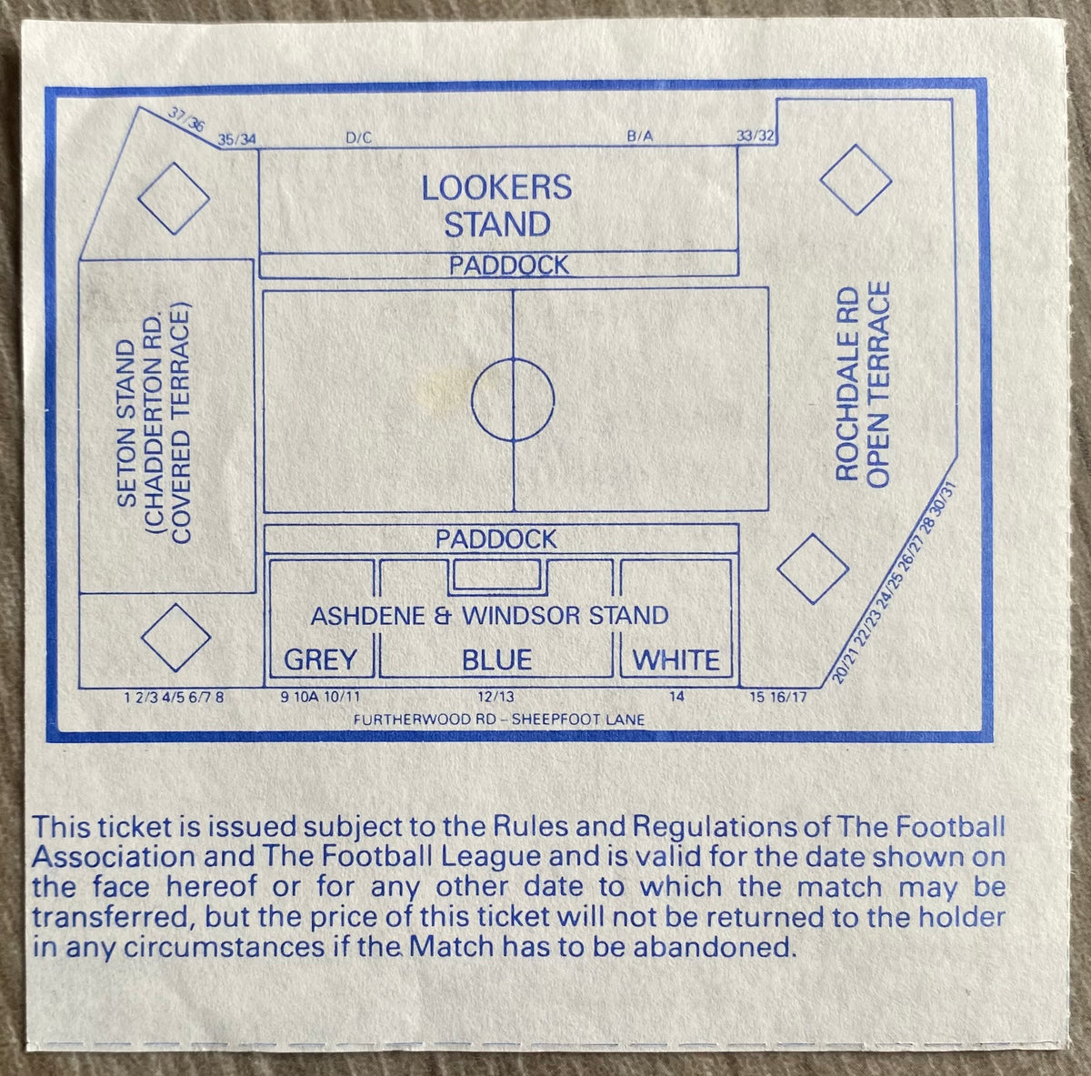 1990/91 ORIGINAL DIVISION 2 TICKET OLDHAM ATHLETIC V CHARLTON ATHLETIC
