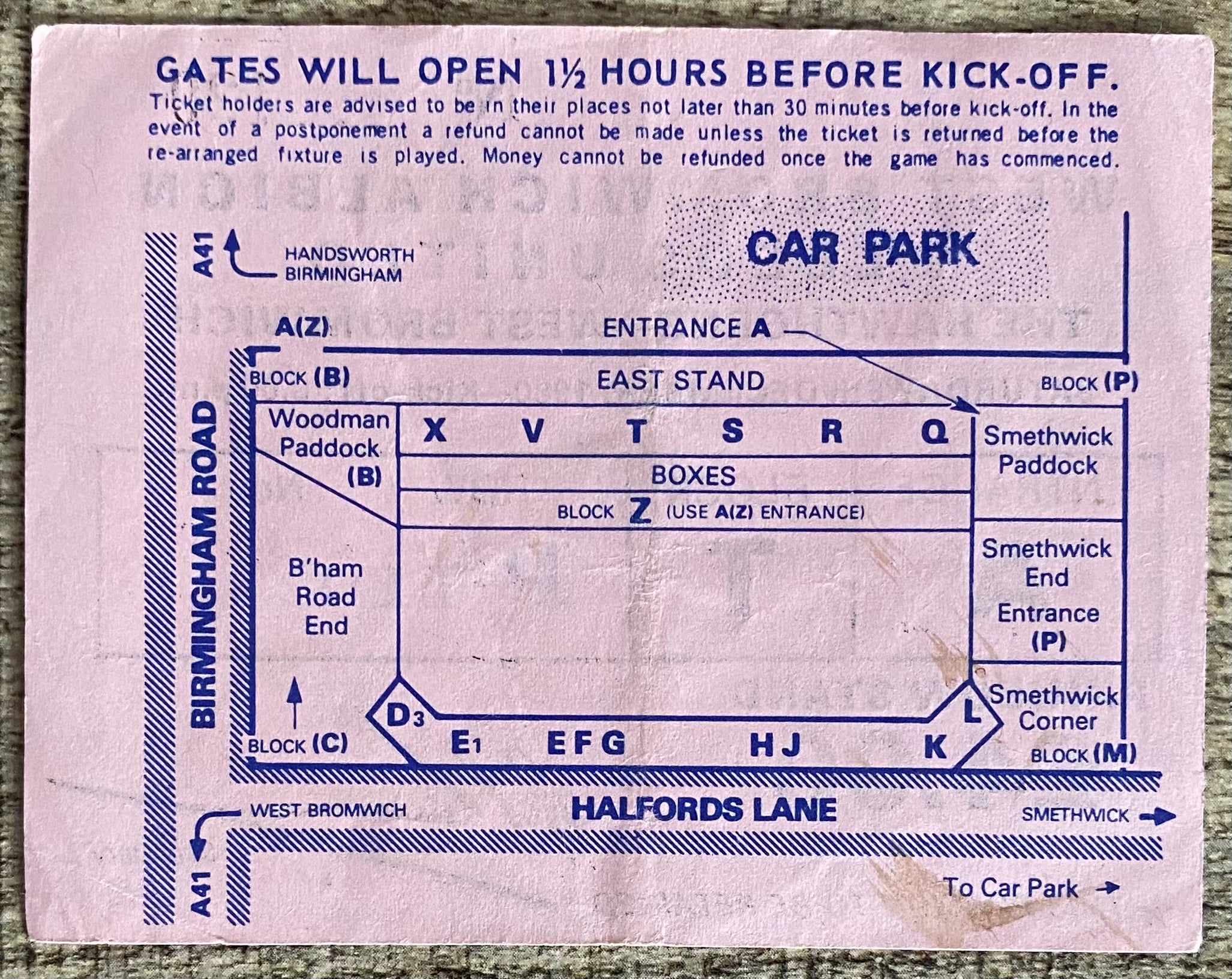 1980/81 ORIGINAL DIVISION 1 TICKET WEST BROMWICH ALBION V LEEDS UNITED
