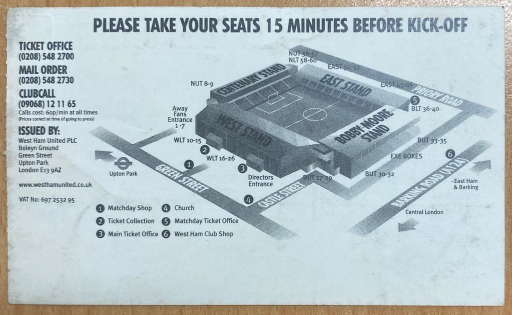 1999/2000 ORIGINAL UEFA CUP 1ST ROUND 1ST LEG TICKET WEST HAM UNITED V NK OSIJEK