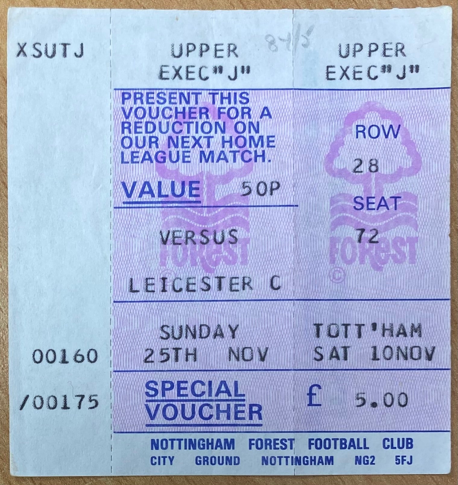 1984/85 ORIGINAL DIVISION ONE TICKET NOTTINGHAM FOREST V TOTTENHAM HOTSPUR