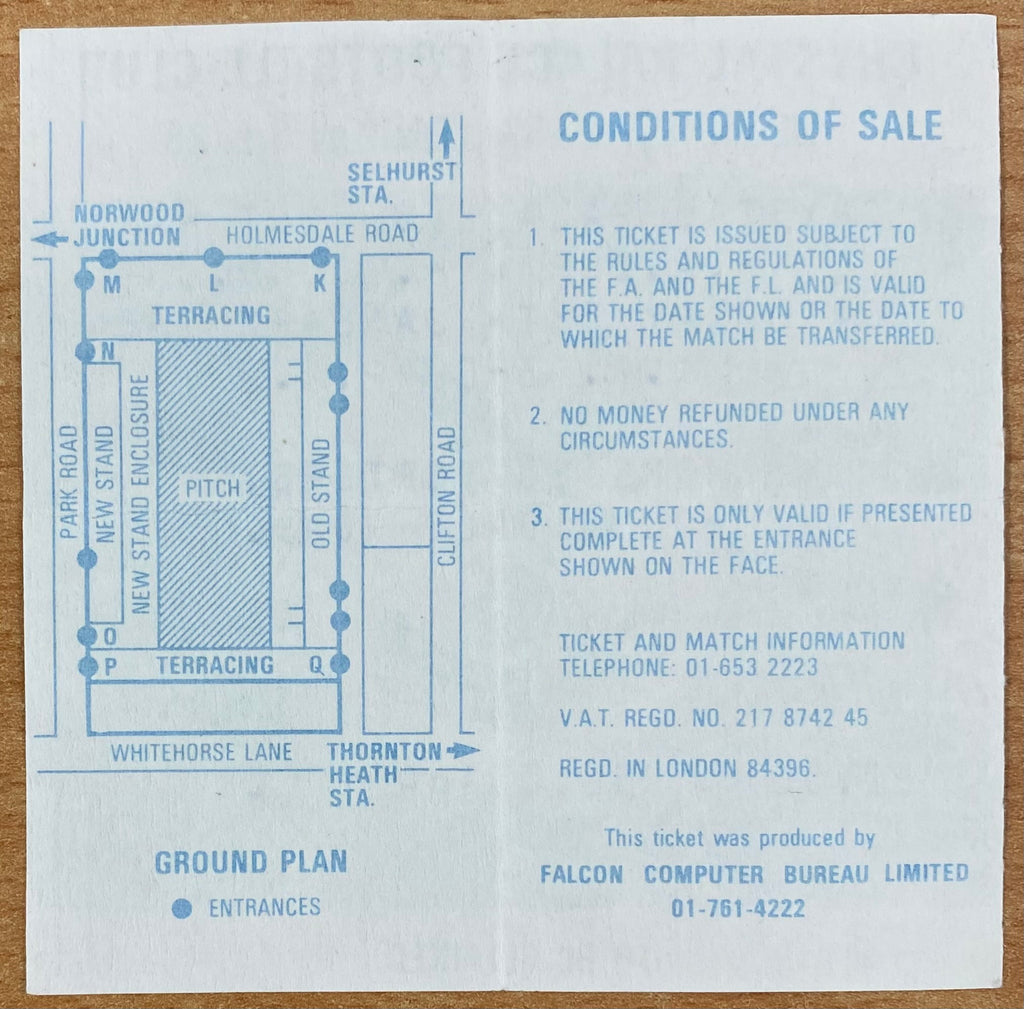1983/84 ORIGINAL FA CUP 4TH ROUND TICKET CRYSTAL PALACE V WEST HAM UNITED