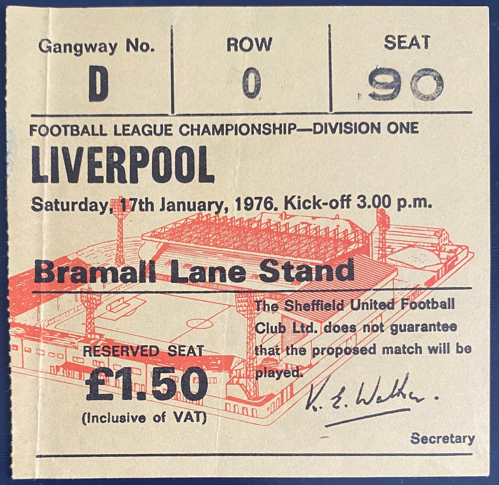 1975/76 ORIGINAL DIVISION 1 TICKET SHEFFIELD UNITED V LIVERPOOL
