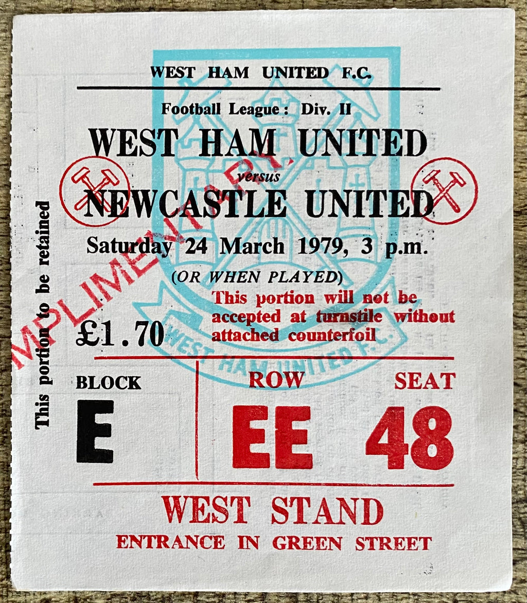 1978/79 ORIGINAL DIVISION 2 TICKET WEST HAM UNITED V NEWCASTLE UNITED