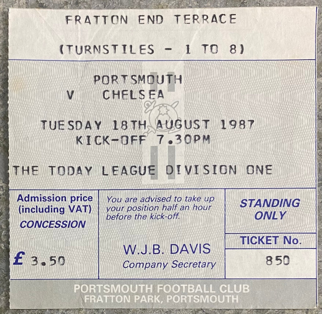 1987/88 ORIGINAL DIVISION 1 TICKET PORTSMOUTH V CHELSEA