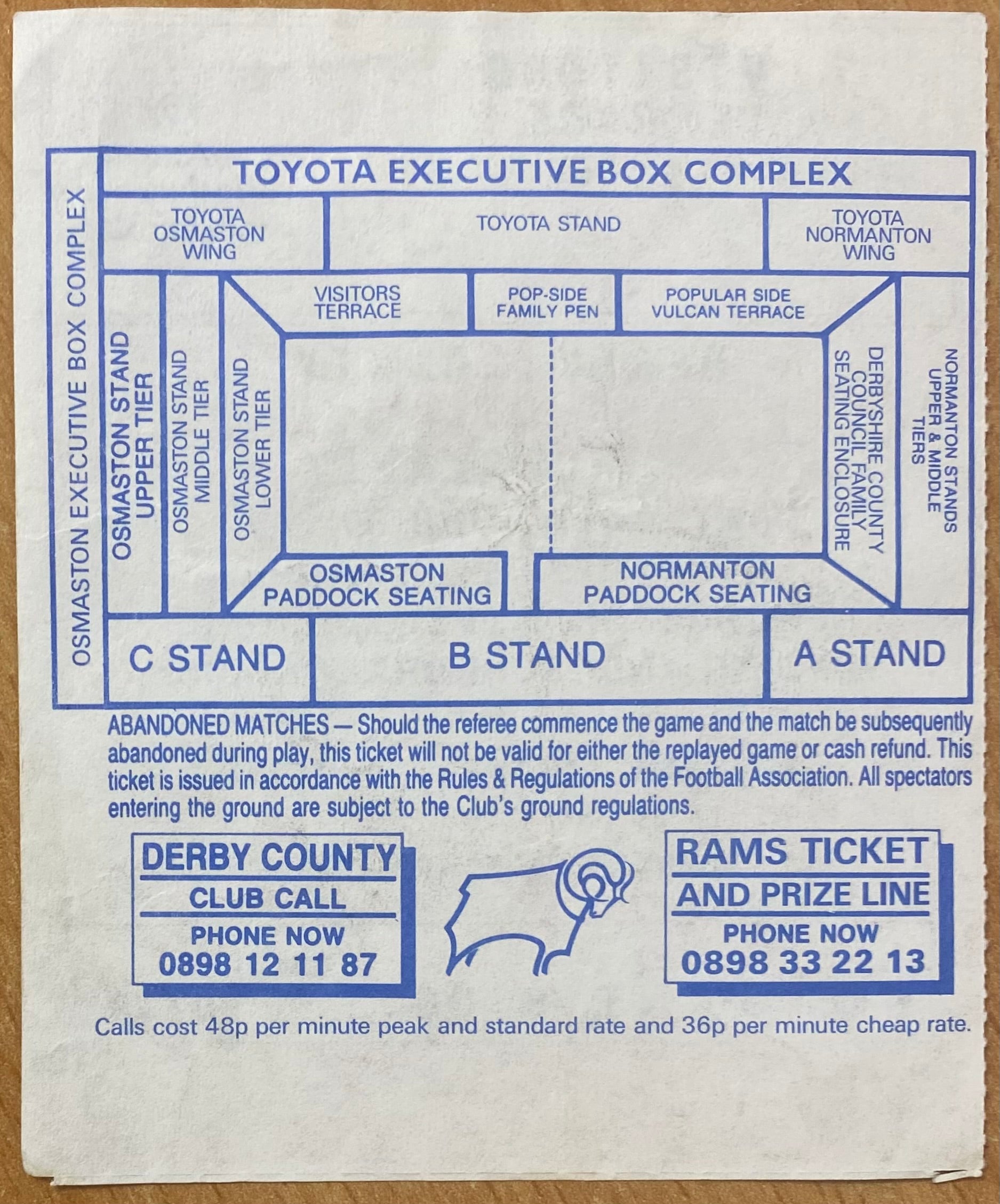 1993/94 ORIGINAL DIVISION 1 TICKET DERBY COUNTY V SUNDERLAND