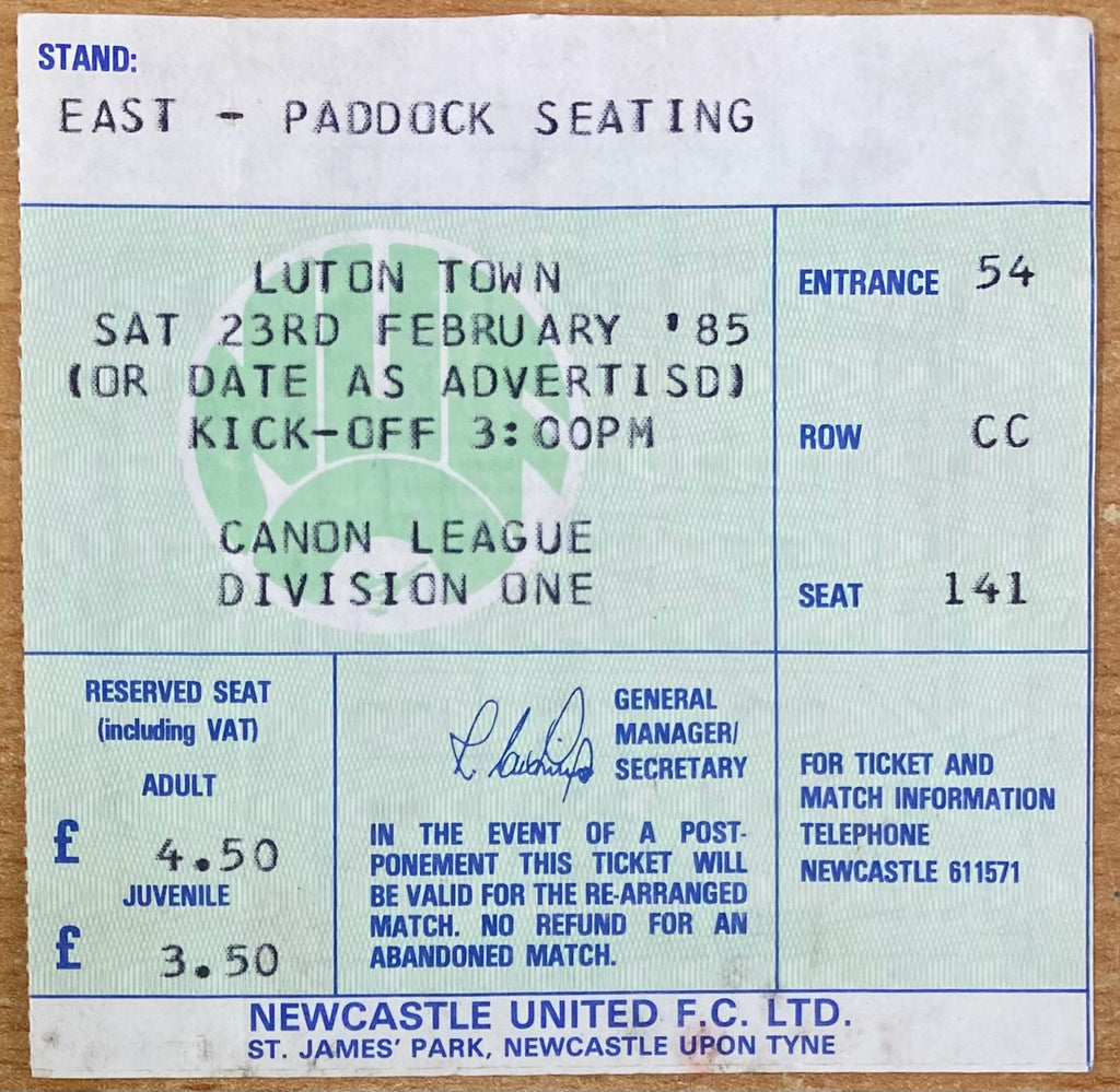 1984/85 ORIGINAL DIVISION 2 TICKET NEWCASTLE UNITED V LUTON TOWN