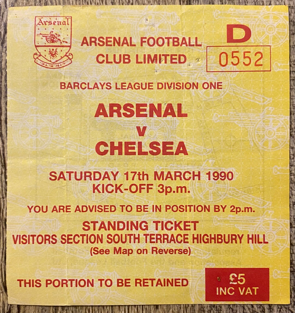 1989/90 ORIGINAL DIVISION ONE TICKET ARSENAL V CHELSEA
