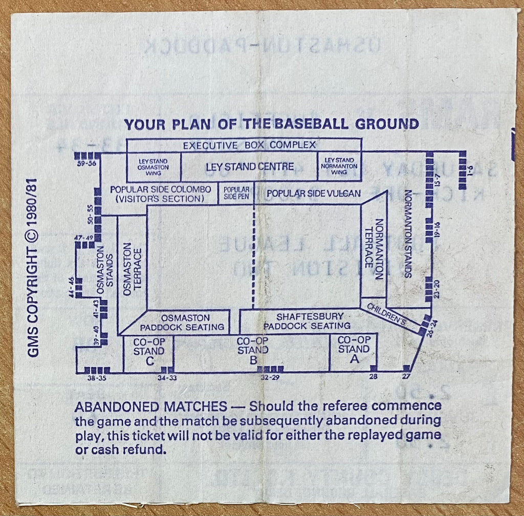 1980/81 ORIGINAL DIVISION 2 TICKET DERBY COUNTY V SHEFFIELD WEDNESDAY