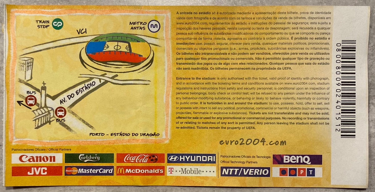 2004 ORIGINAL EUROPEAN CHAMPIONSHIPS TICKET NETHERLANDS V GERMANY @ PORTO