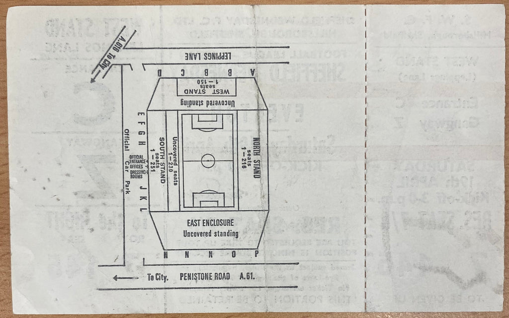1968/69 ORIGINAL DIVISION 1 UNUSED TICKET SHEFFIELD WEDNESDAY V EVERTON
