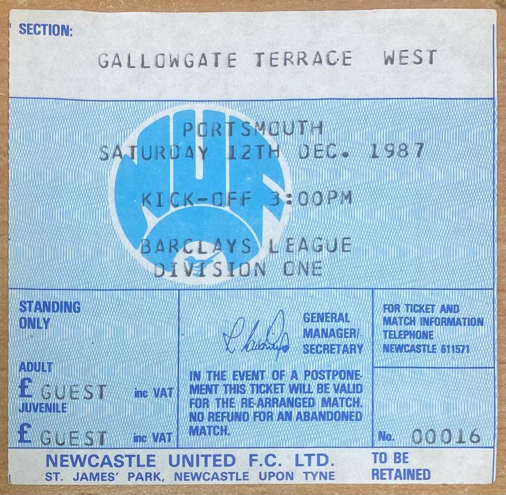 1987/88 ORIGINAL DIVISION 1 TICKET NEWCASTLE UNITED V PORTSMOUTH