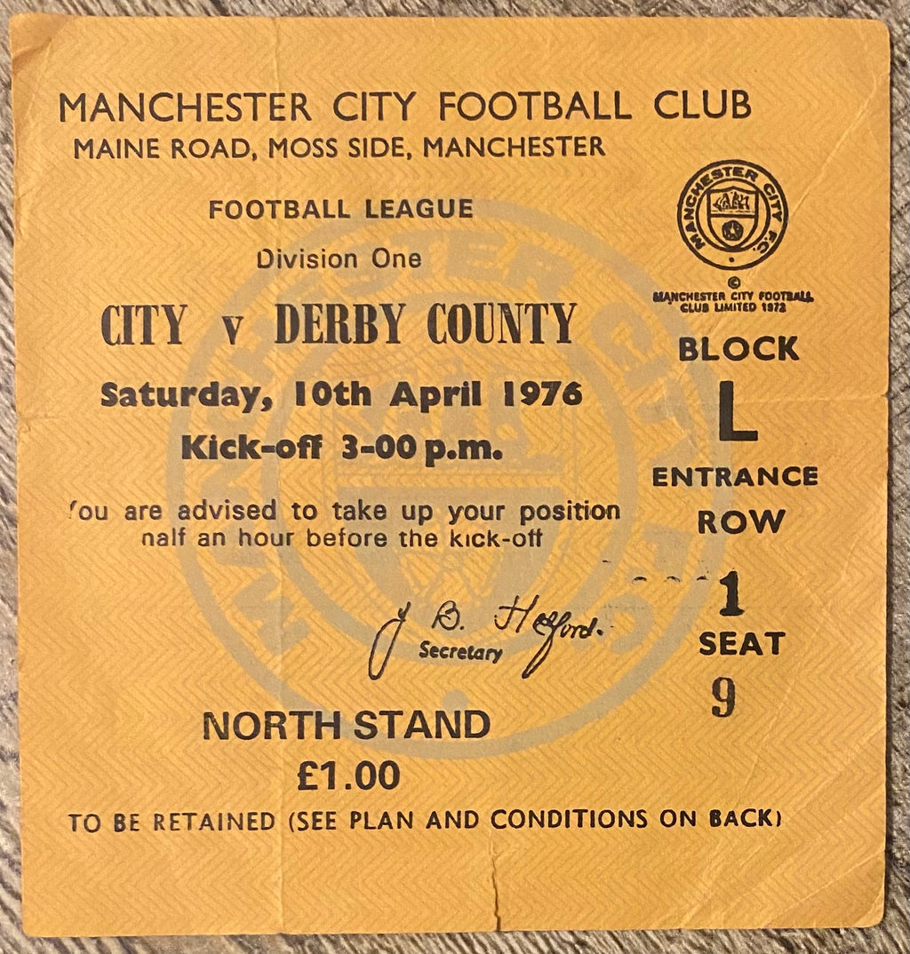1975/76 ORIGINAL DIVISION 1 TICKET MANCHESTER CITY V DERBY COUNTY