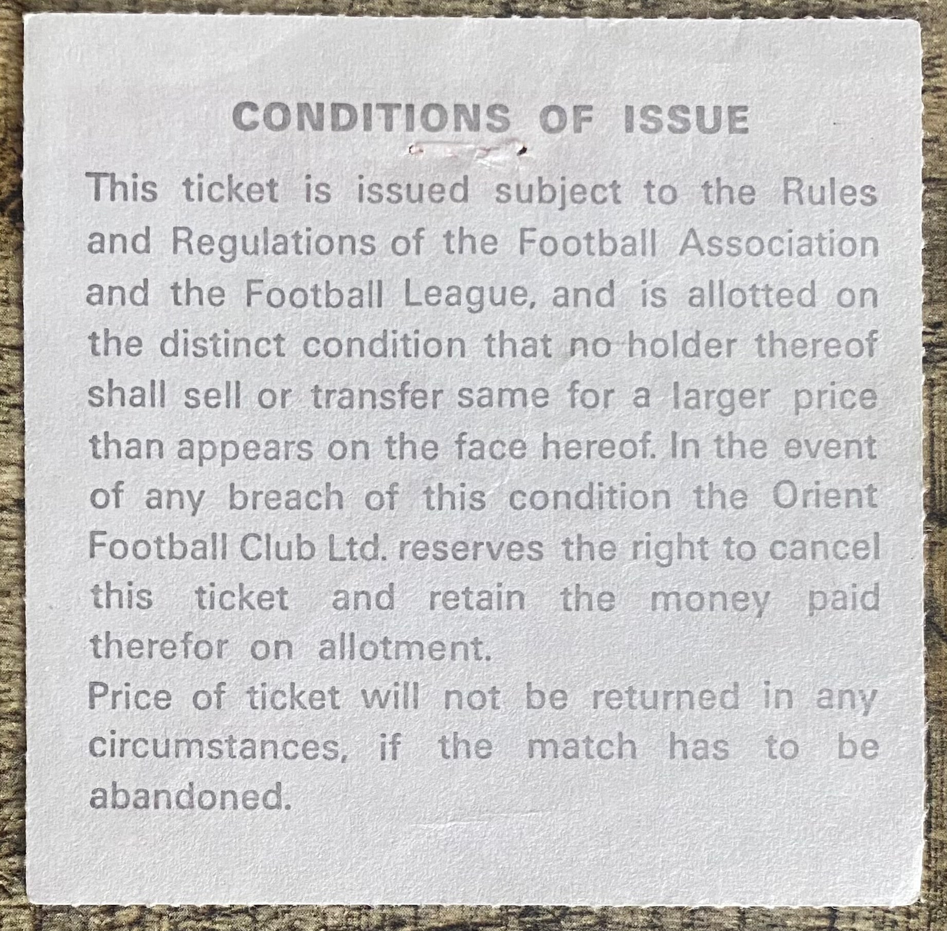 1978/79 ORIGINAL DIVISION 2 TICKET ORIENT V SUNDERLAND