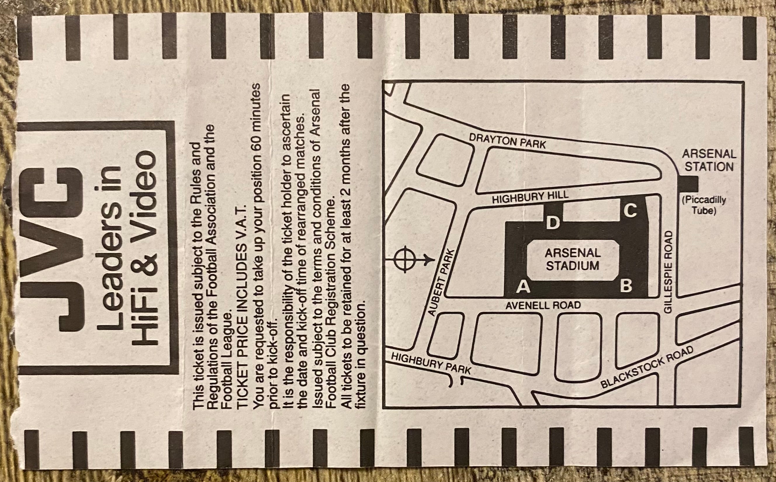 1992/93  ORIGINAL FA CUP 5TH ROUND TICKET ARSENAL V NOTTINGHAM FOREST