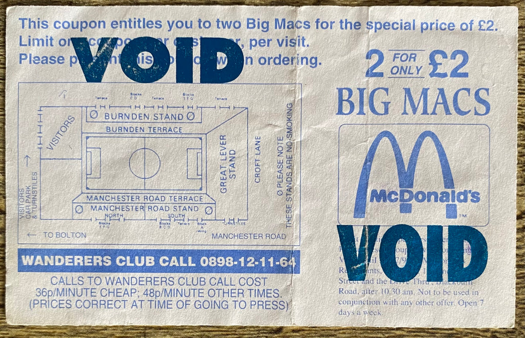 1995/96 ORIGINAL FA PREMIERSHIP TICKET BOLTON WANDERERS V NEWCASTLE UNITED