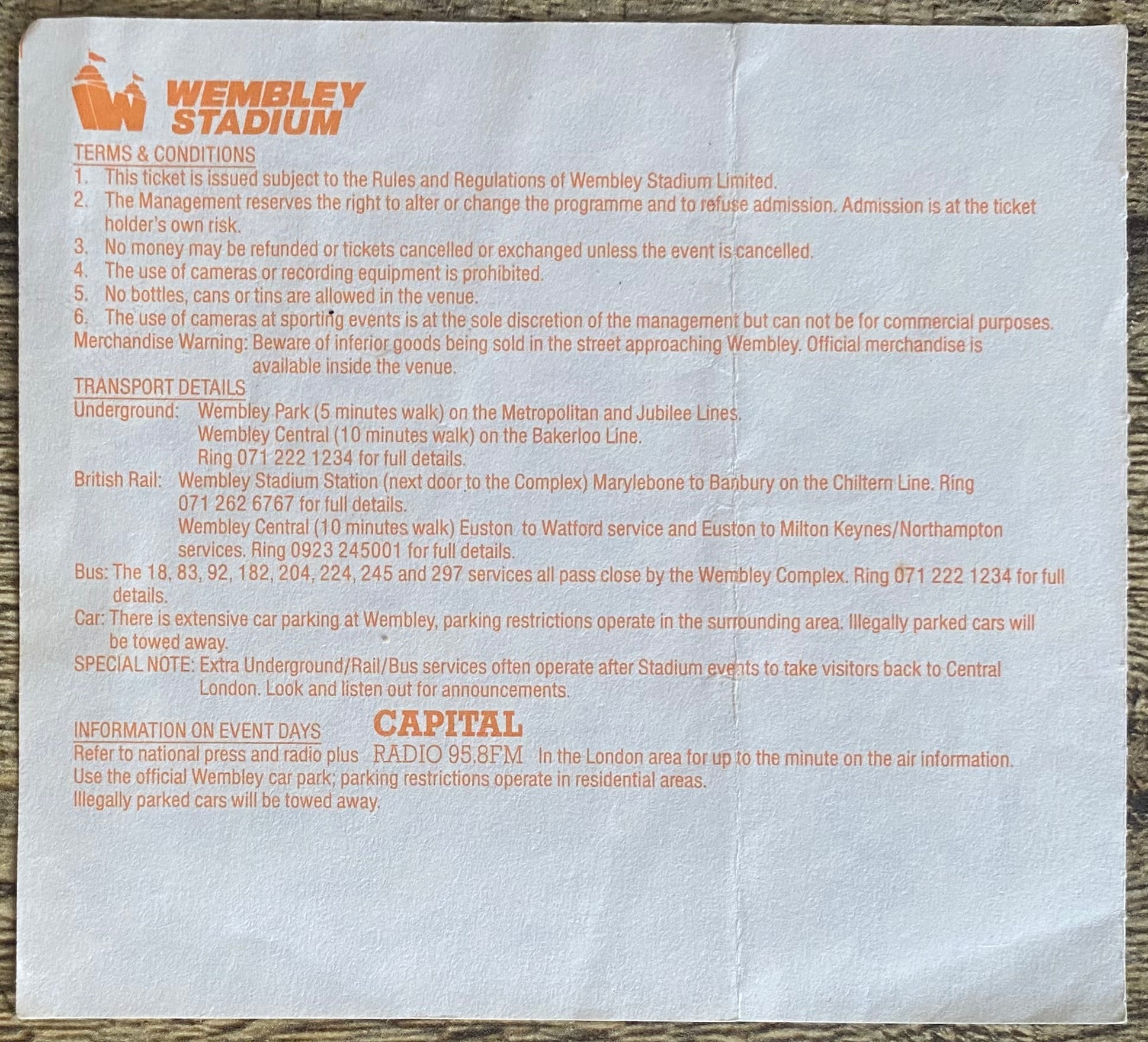 1994 ORIGINAL FA CUP SEMI FINAL TICKET CHELSEA V LUTON TOWN