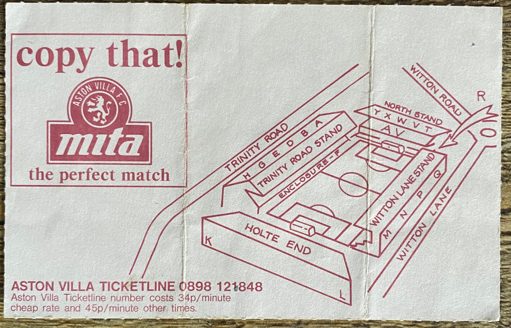 1991/92 ORIGINAL DIVISION 1 TICKET ASTON VILLA V NOTTS COUNTY