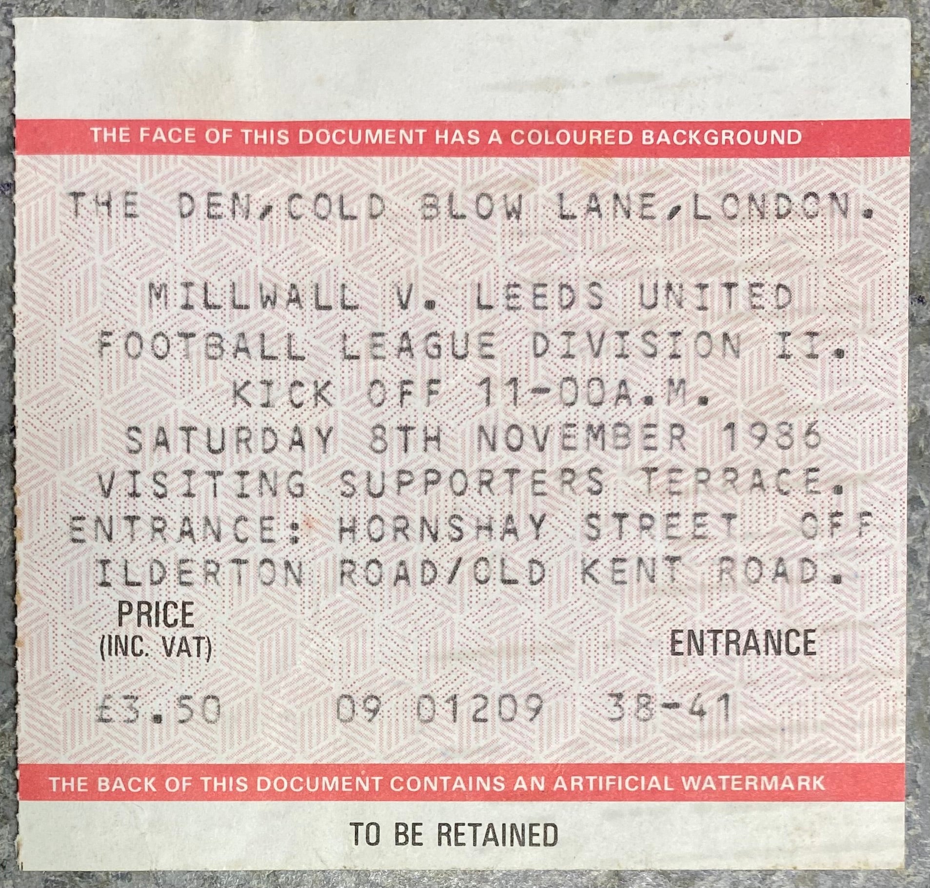 1986/87 ORIGINAL DIVISION TWO TICKET MILLWALL V LEEDS UNITED