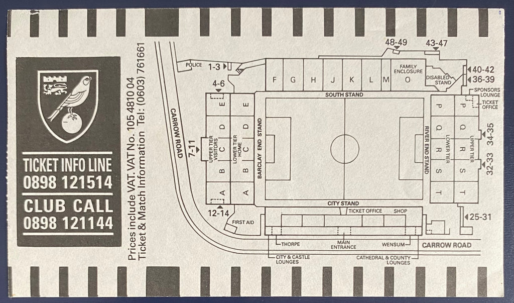 1992/93 ORIGINAL FA PREMIER LEAGUE TICKET NORWICH CITY V SOUTHAMPTON