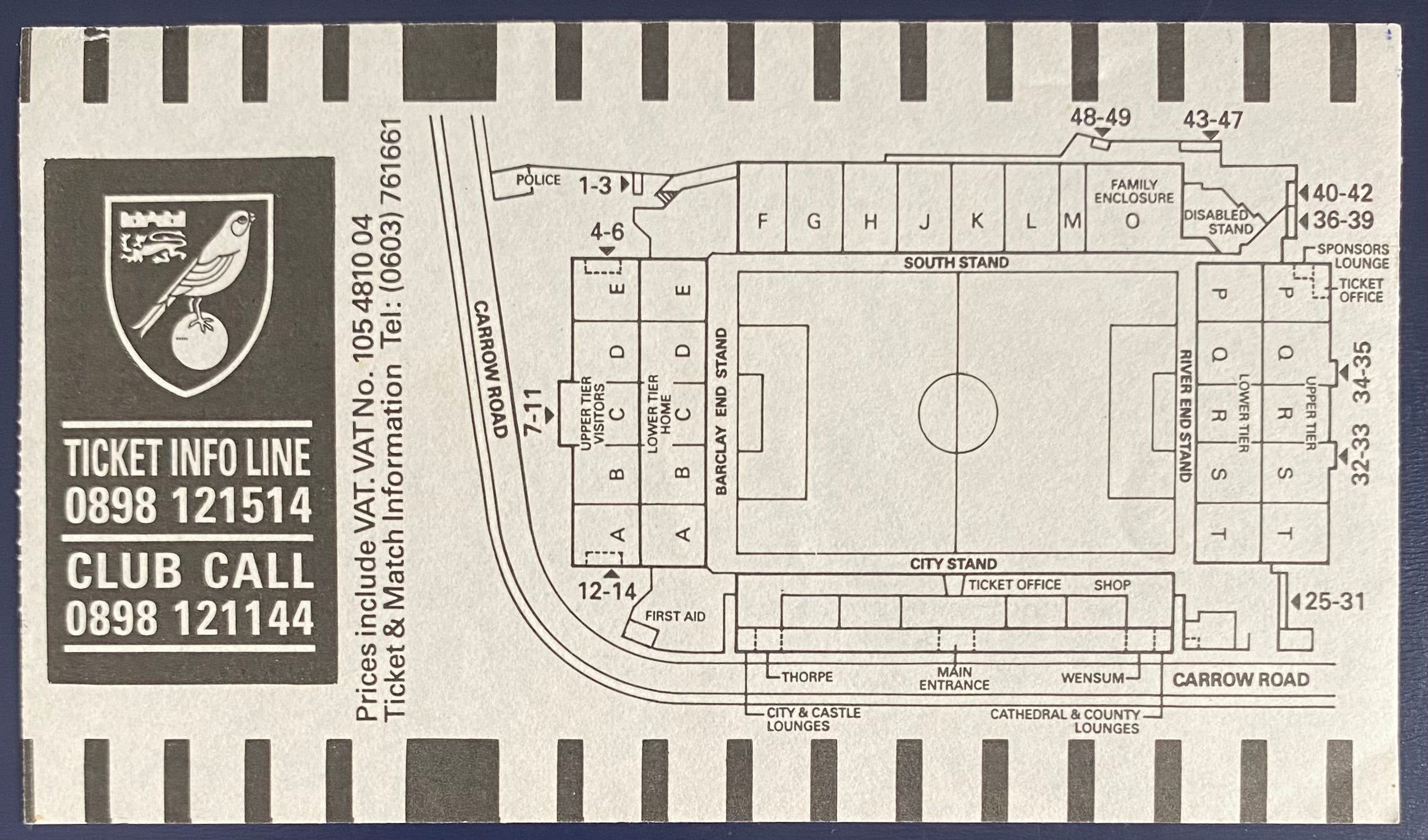 1992/93 ORIGINAL FA PREMIER LEAGUE TICKET NORWICH CITY V SOUTHAMPTON