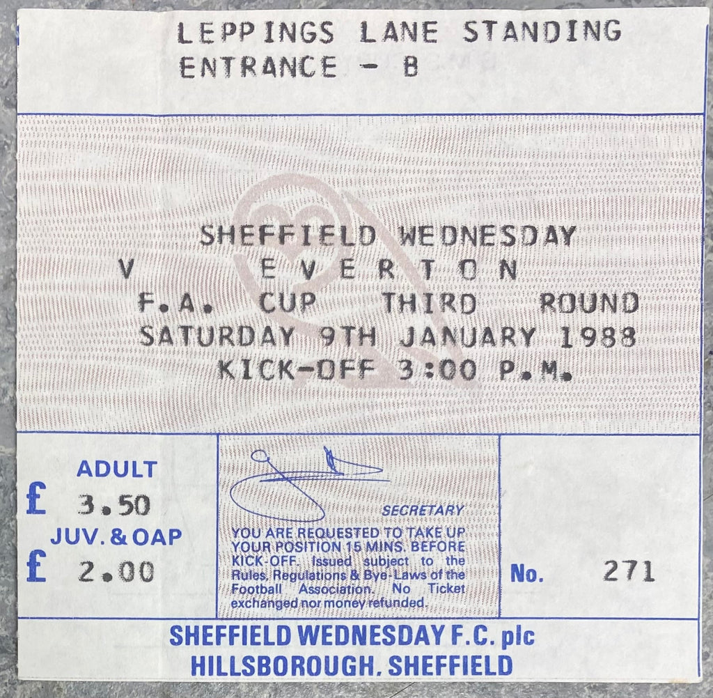 1987/88 ORIGINAL FA CUP 3RD ROUND TICKET SHEFFIELD WEDNESDAY V EVERTON