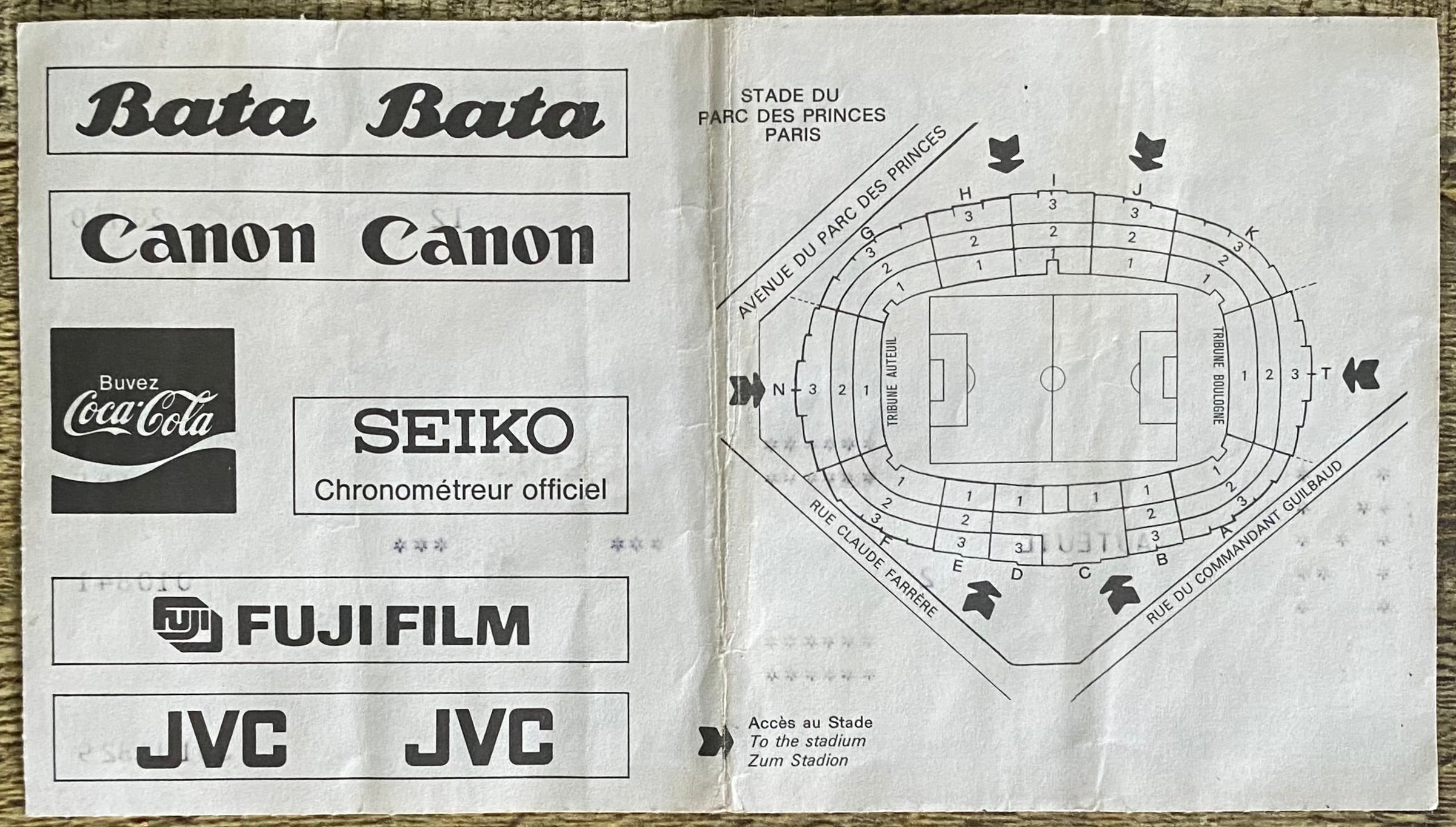 1984 ORIGINAL EURO 84 SEMI FINAL TICKET FRANCE V DENMARK @ PARIS