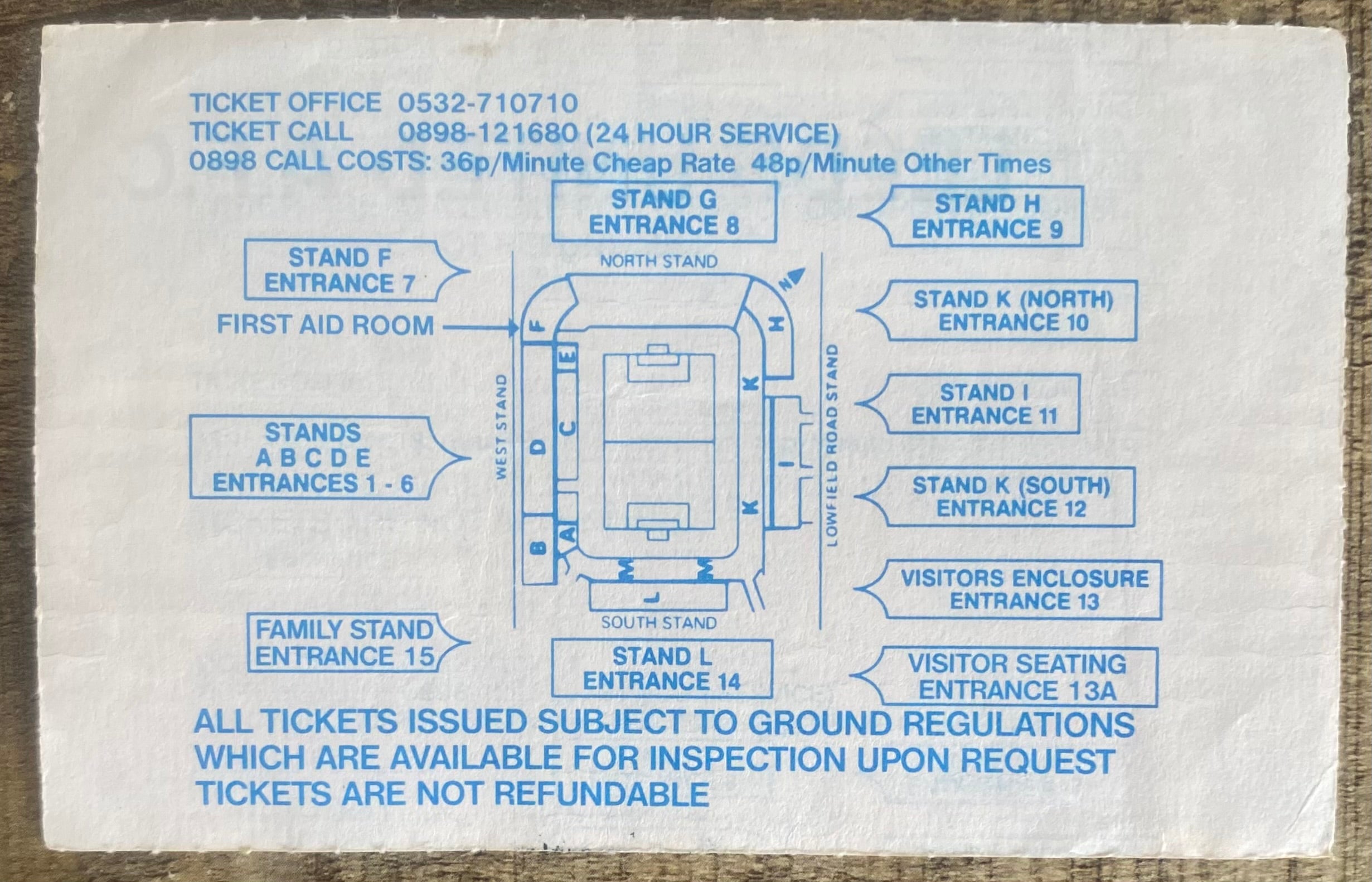 1991/92 ORIGINAL DIVISION 1 TICKET LEEDS UNITED V TOTTENHAM HOTSPUR