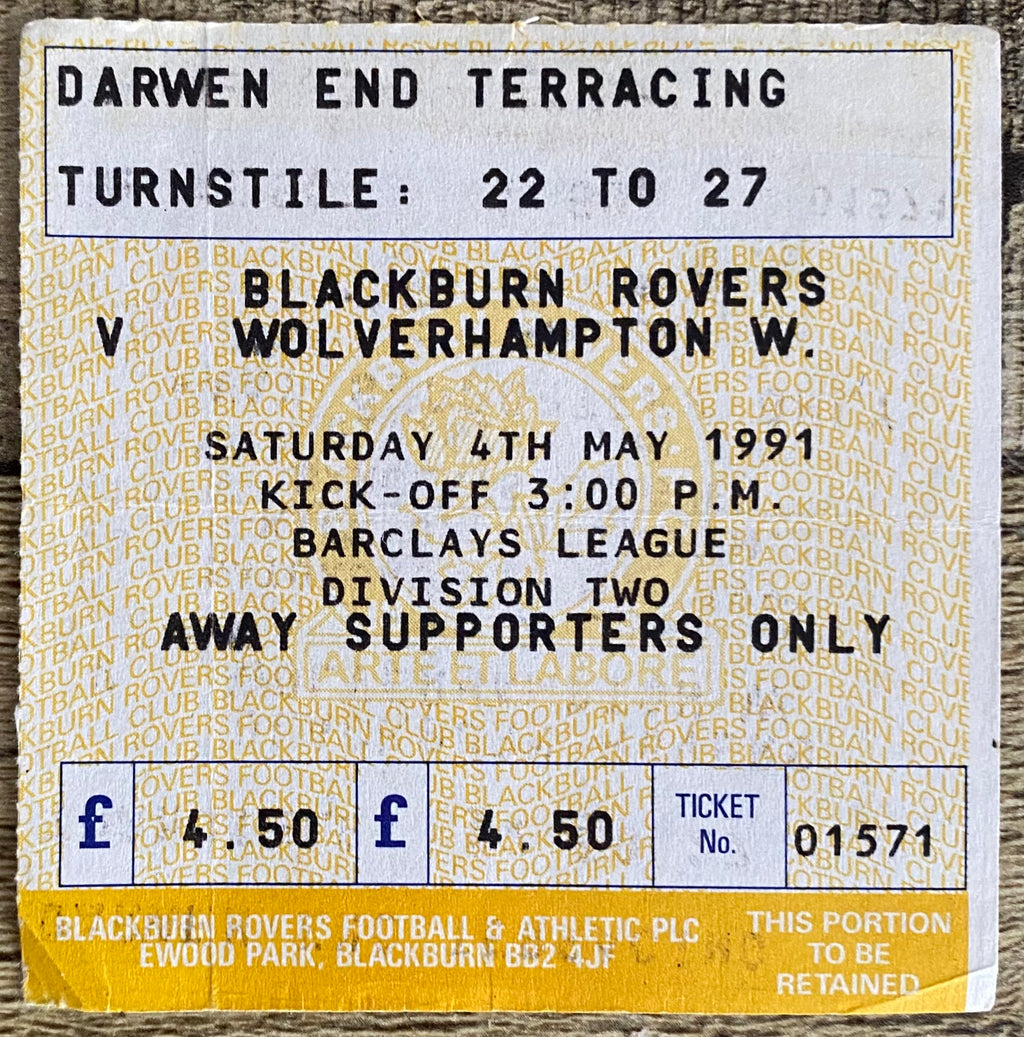 1990/91 ORIGINAL DIVISION 1 TICKET BLACKBURN ROVERS V WOLVERHAMPTON WANDERERS