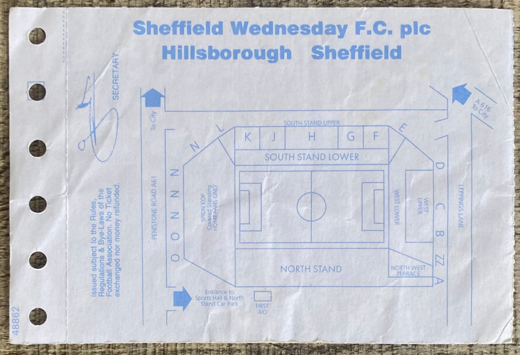 1992/93 ORIGINAL FA CUP 4TH ROUND TICKET SHEFFIELD WEDNESDAY V SUNDERLAND