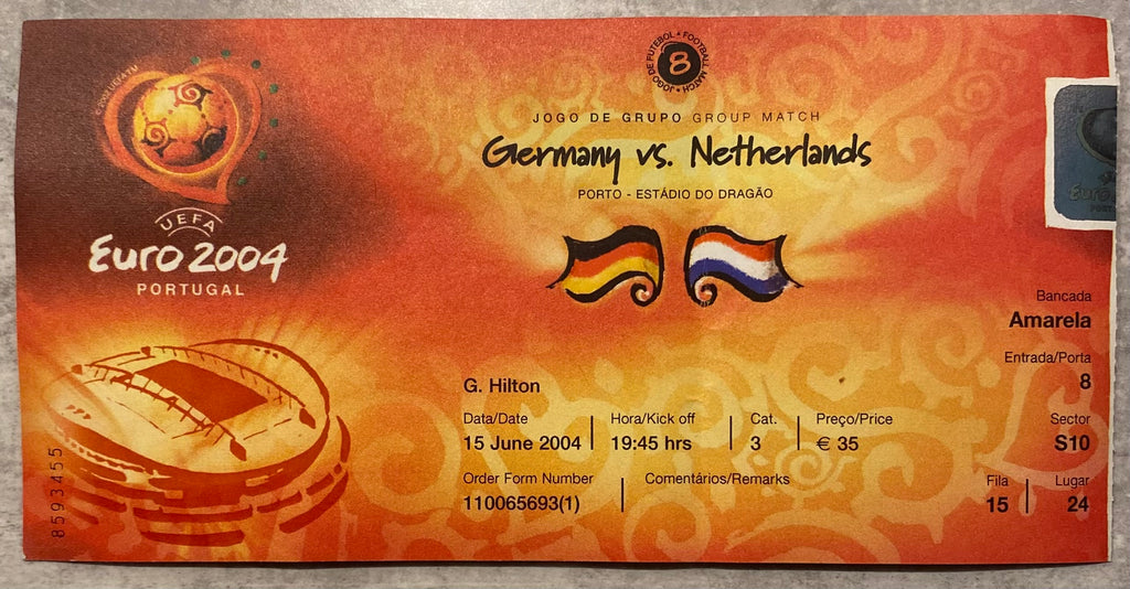 2004 ORIGINAL EUROPEAN CHAMPIONSHIPS TICKET NETHERLANDS V GERMANY @ PORTO