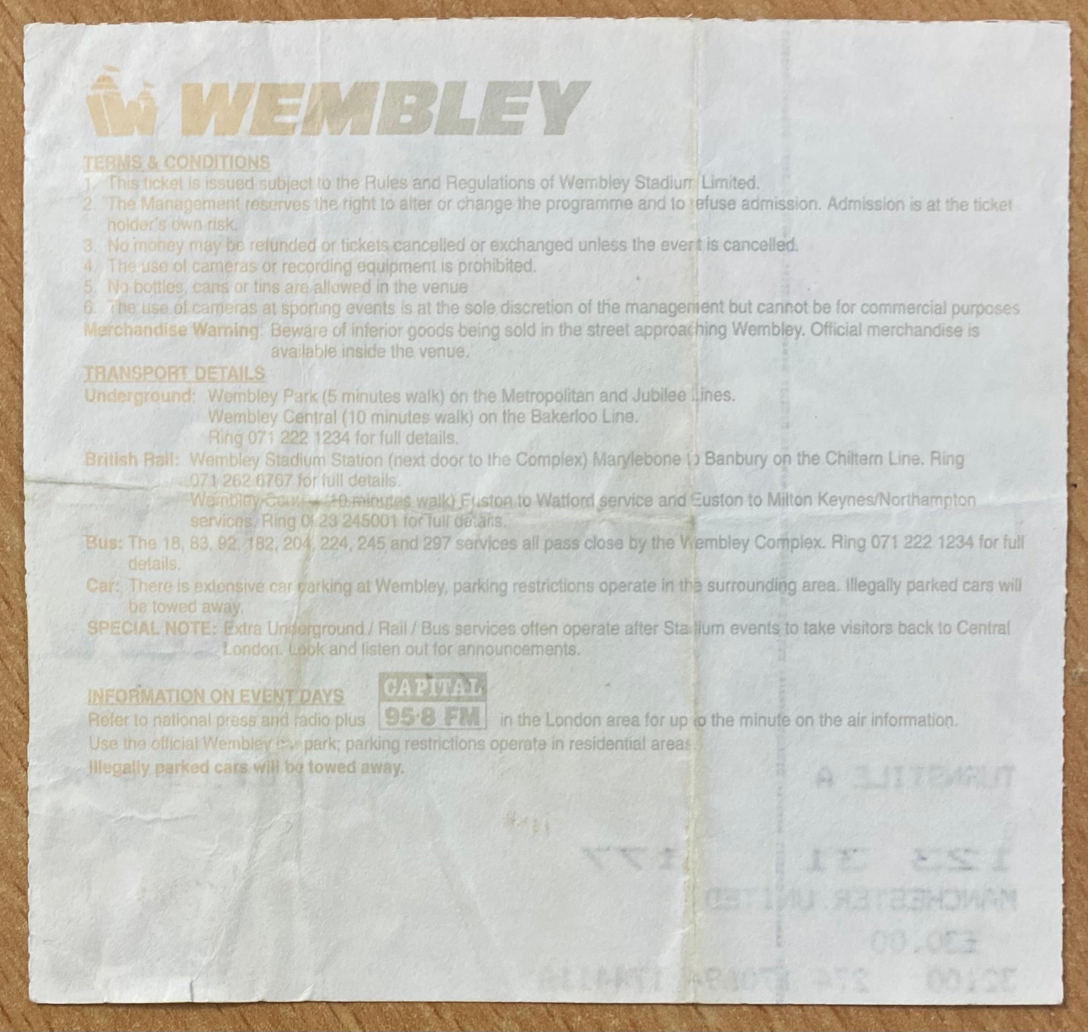 1994 ORIGINAL CHARITY SHIELD TICKET BLACKBURN ROVERS V MANCHESTER UNITED