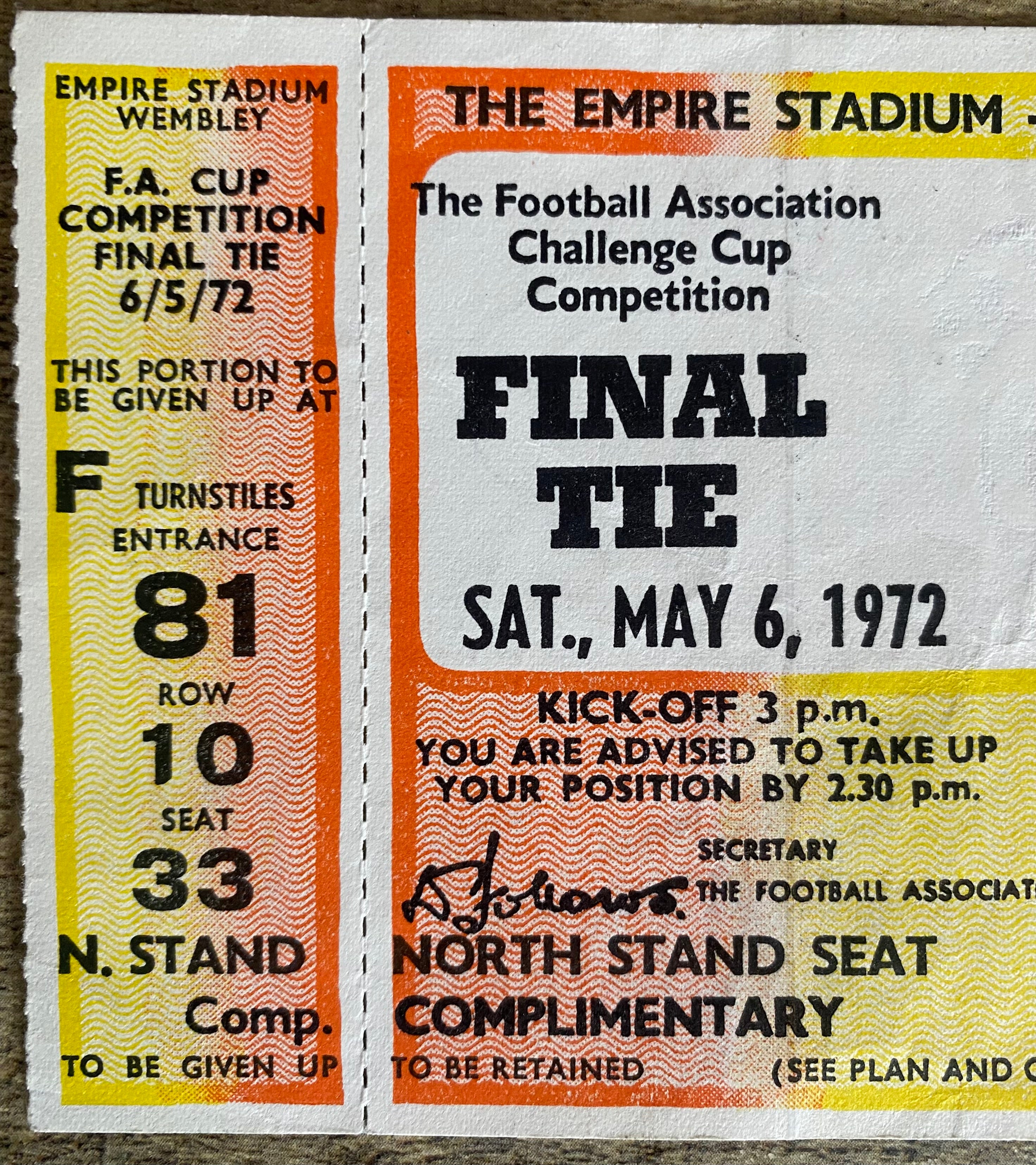 1972 ORIGINAL UNUSED FA CUP FINAL TICKET ARSENAL V LEEDS UNITED