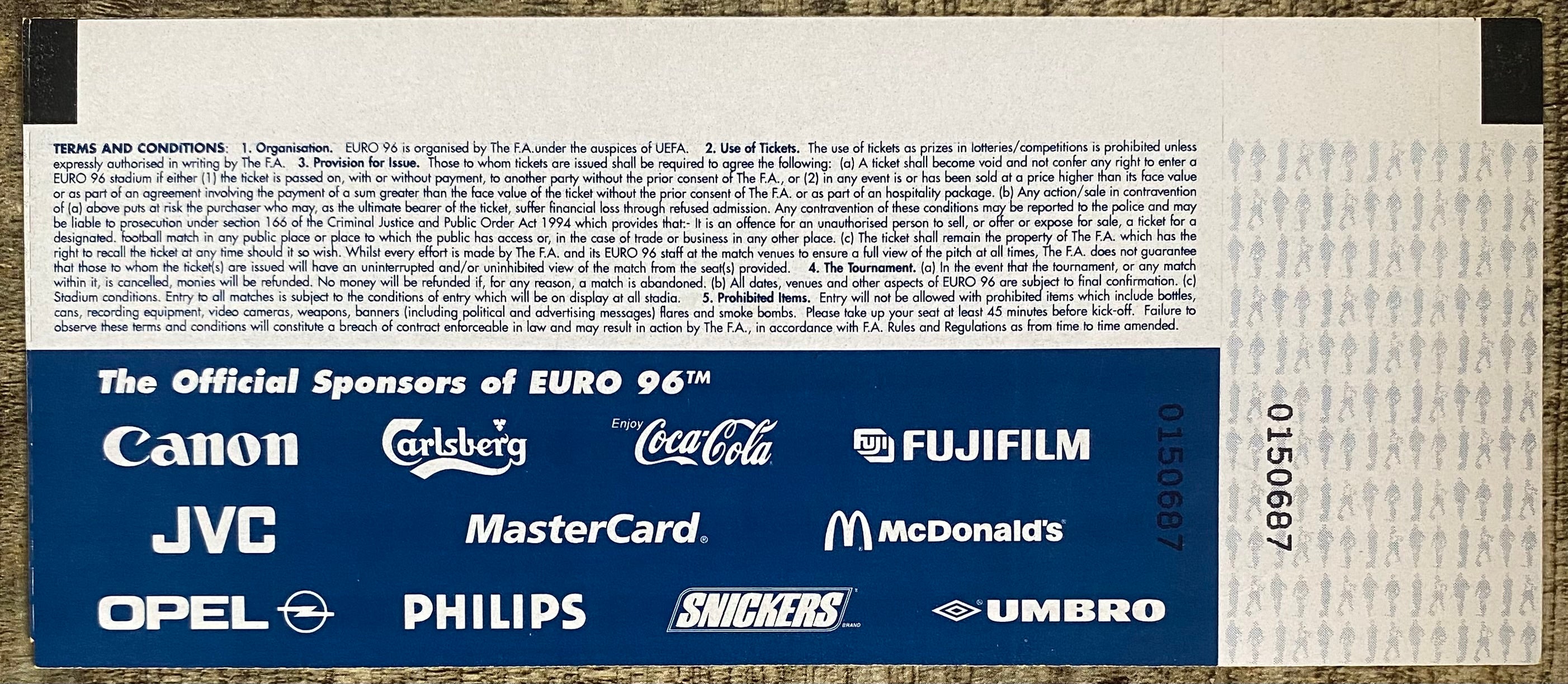 1996 ORIGINAL EUROPEAN CHAMPIONSHIPS EURO 96 UNUSED TICKET NETHERLANDS V SWITZERLAND @ VILLA PARK