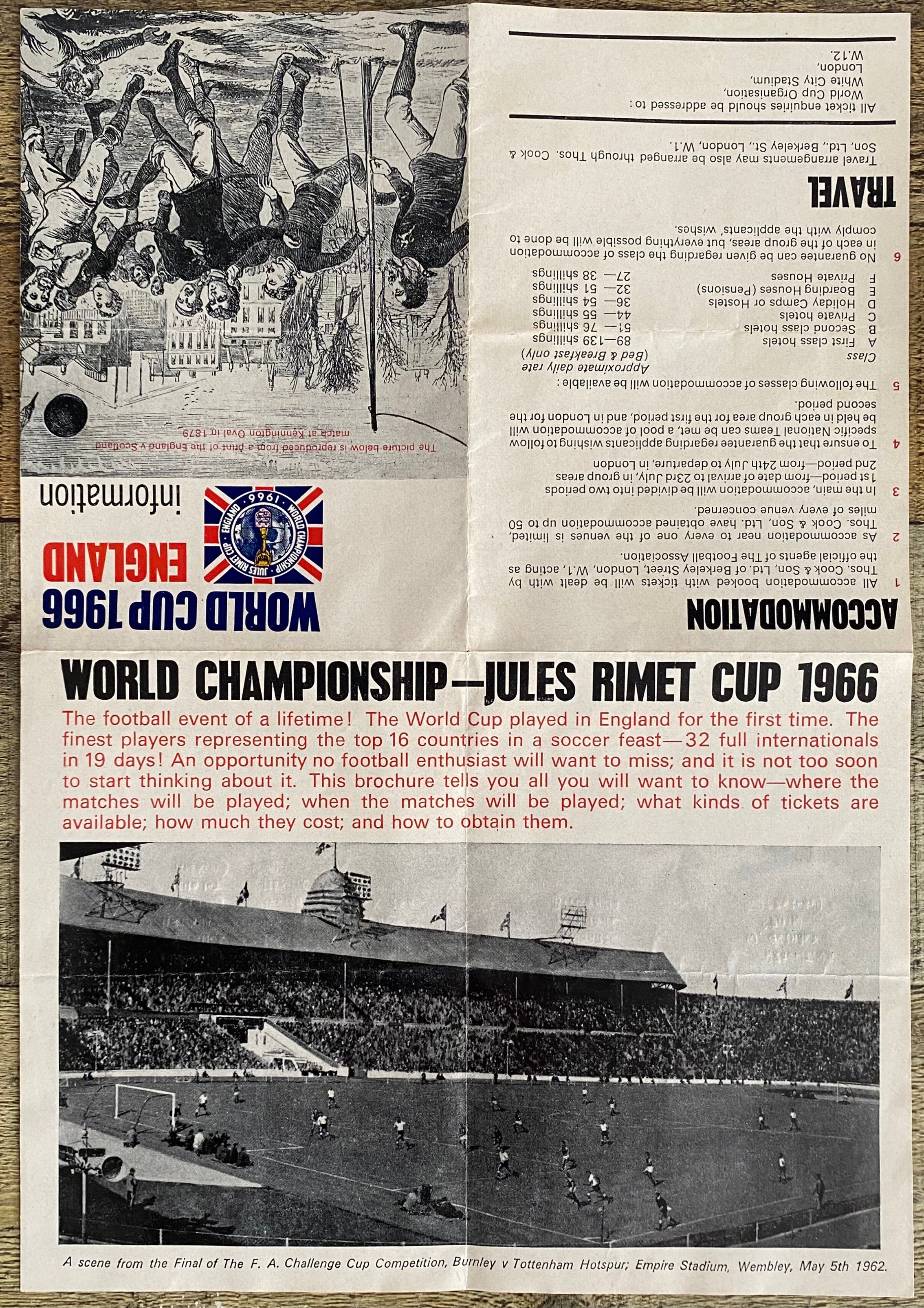 1966 WORLD CUP ORIGINAL OFFICIAL TICKET INFORMATION FOLD OUT BOOKLET