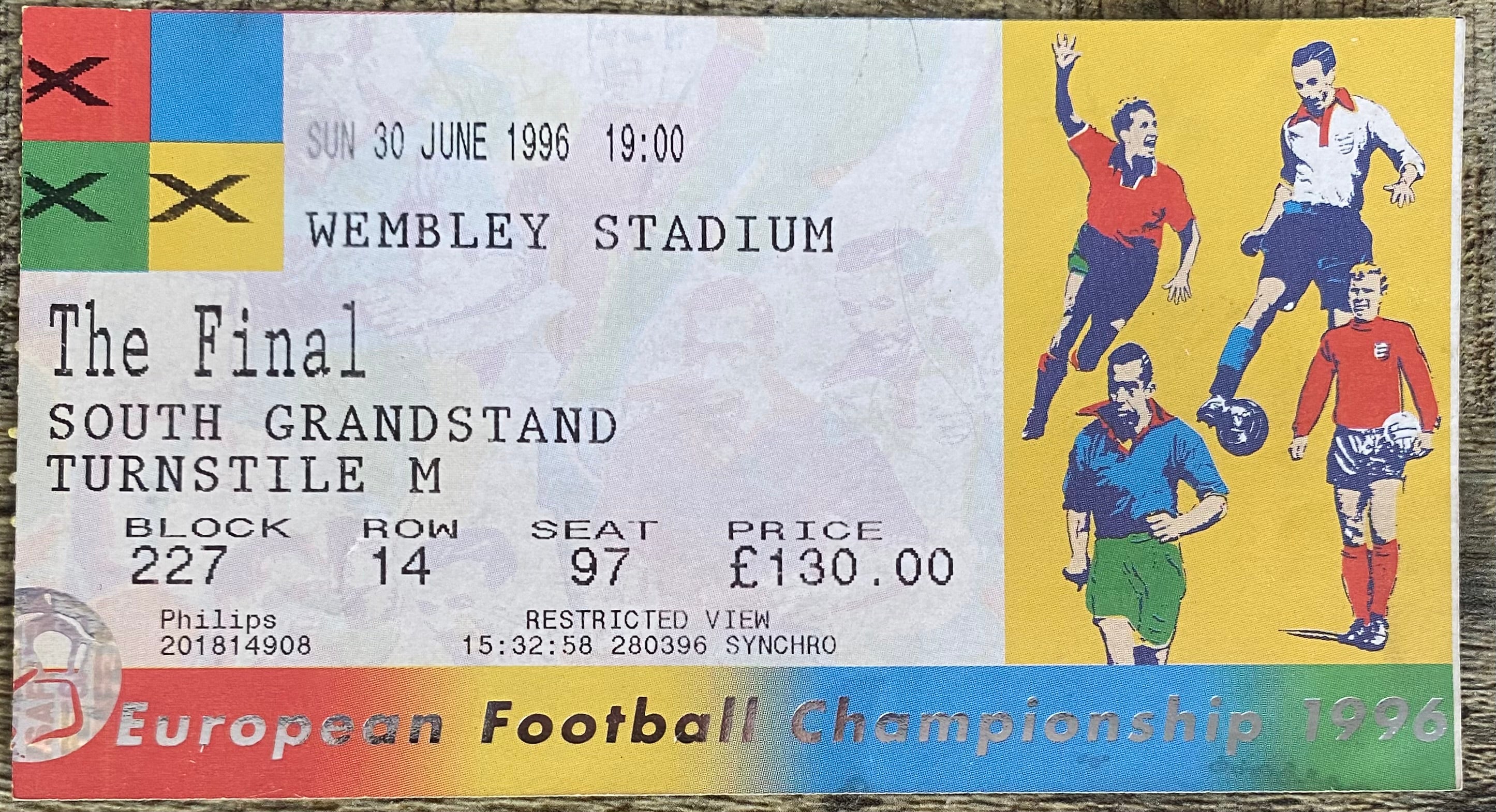 1996 ORIGINAL EUROPEAN CHAMPIONSHIPS EURO 96 THE FINAL TICKET CZECH REPUBLIC V GERMANY @ WEMBLEY