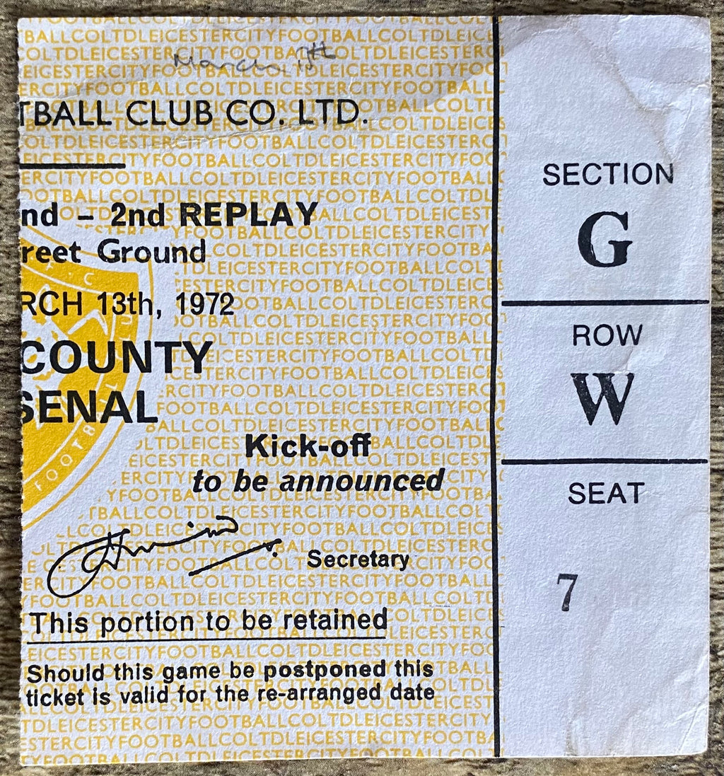 1971/72 ORIGINAL FA CUP 5TH ROUND 2ND REPLAY TICKET DERBY COUNTY V ARSENAL @ FILBERT STREET