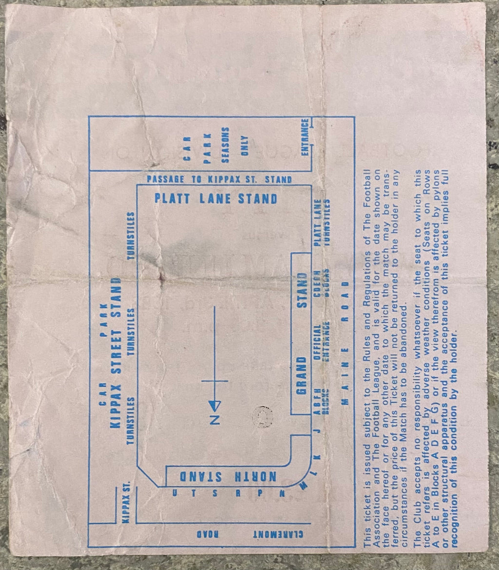 1981/82 ORIGINAL DIVISION 1 TICKET MANCHESTER CITY V WEST HAM UNITED