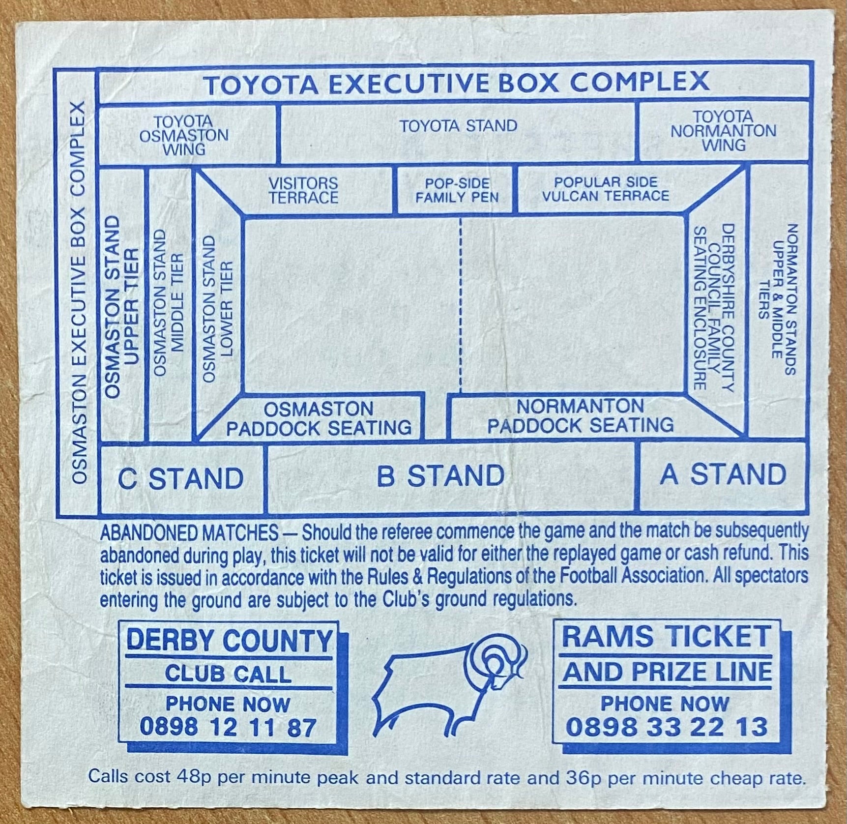 1992/93 ORIGINAL FA CUP 6TH  ROUND TICKET DERBY COUNTY V SHEFFIELD WEDNESDAY
