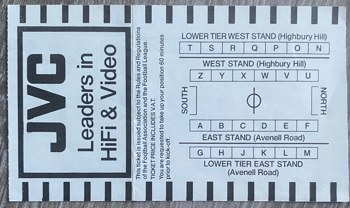 1991/92 ORIGINAL DIVISION ONE TICKET ARSENAL V TOTTENHAM HOTSPUR