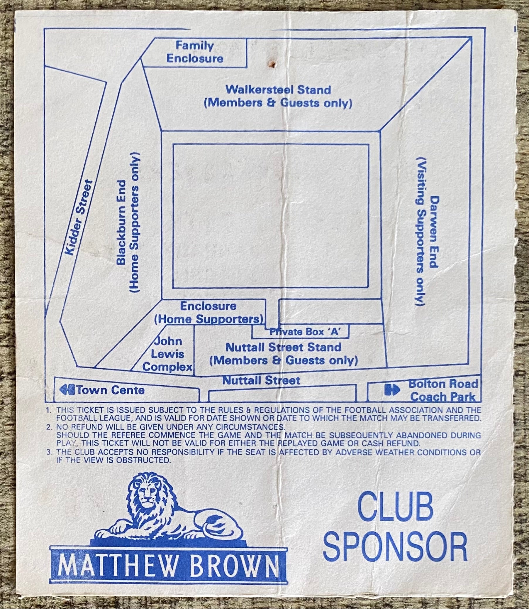 1991/92 ORIGINAL DIVISION 2 TICKET BLACKBURN ROVERS V BRISTOL CITY