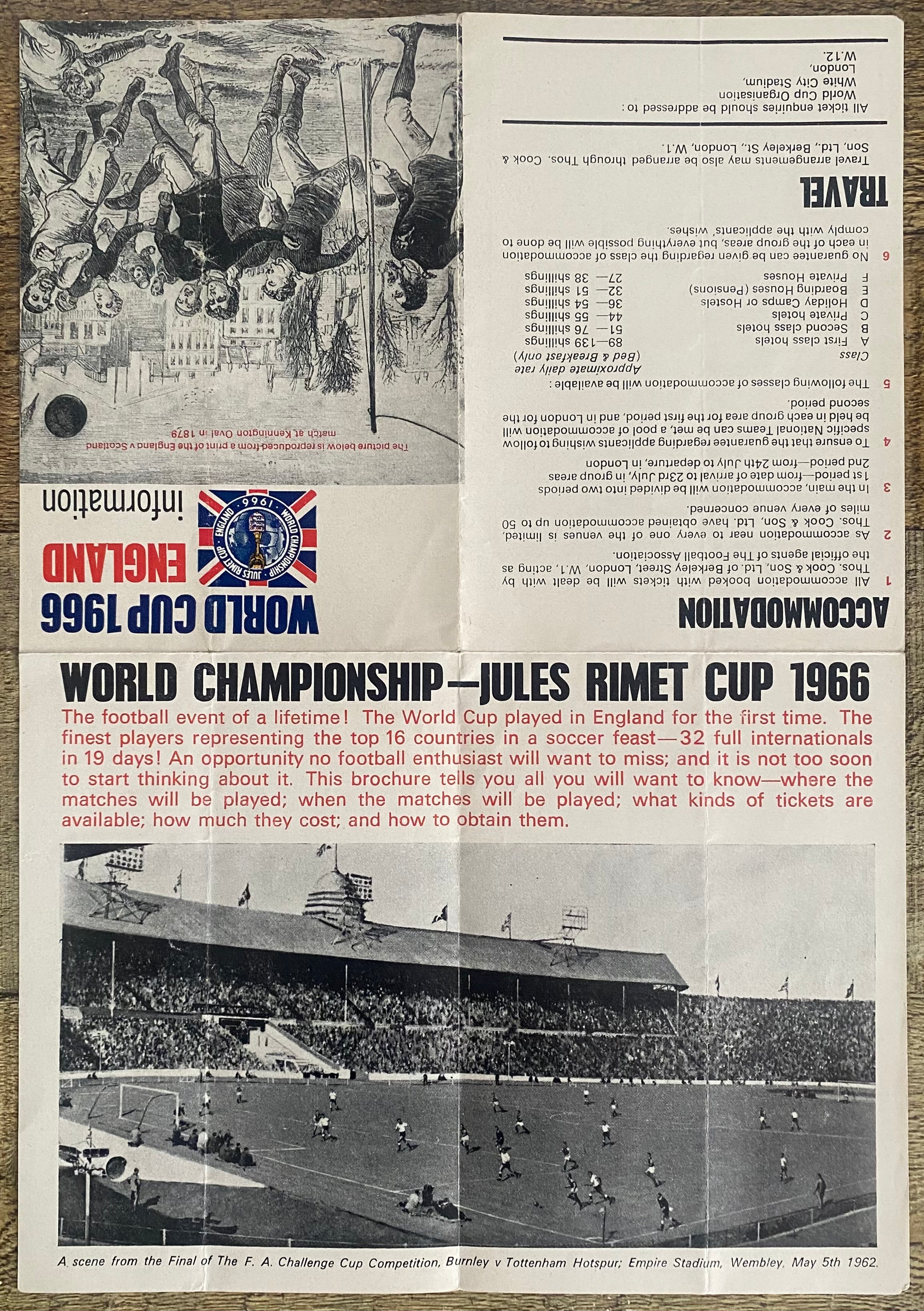 1966 WORLD CUP ORIGINAL OFFICIAL TICKET INFORMATION FOLD OUT BOOKLET