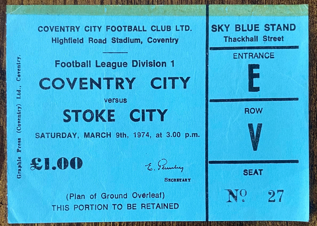 1973/74 ORIGINAL DIVISION 1 TICKET COVENTRY CITY V STOKE CITY